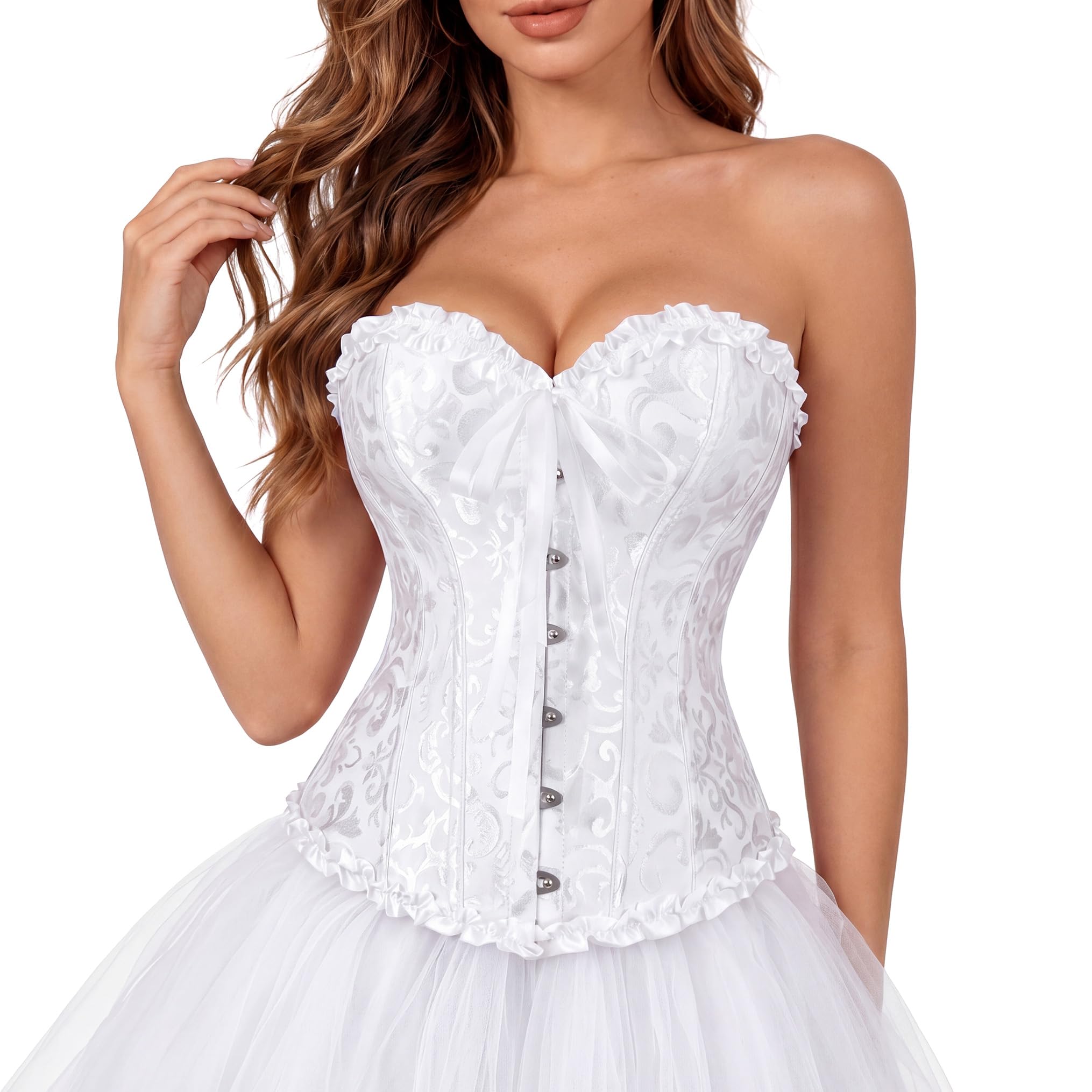 Women's Victorian Overbust Corset Top, Brocade Lace-Up Renaissance Bustier | Vic