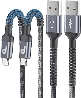 USB to USB C Cable 3A Fast Charging, USB A to USB C Cord [2 Pack, 6FT] | Upgraded Extra Durable Braided USBC Cable Compatible with iPhone 18 17 16 15 Pro Max, Samsung Galaxy S26 S10 and More-Grey