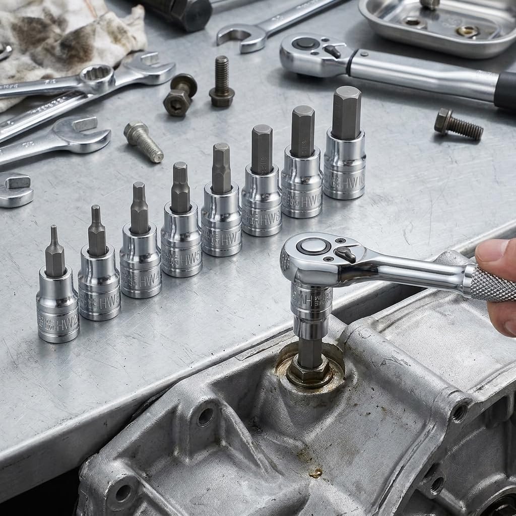 9pcs Hex Socket Set Heavy Duty Hex Socket Set Professional 3/8" Hex Socket Set D