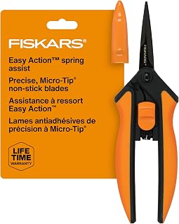 Fiskars 6" Non-Stick Pruning Snips, Resin-Resistant Garden Scissors | Garden Shears for Weeds, Flower Buds & Small Plants, Steel Blades Stay Sharp, Easy Action Spring, SoftGrip Handles