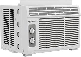 Amazon Basics 5000-BTU Window Air Conditioner with Quiet Operation, Up to 150 Sqf, Cool and Fan Functions, Washable Filter, Adjustable Window Kit, Intuitive Mechanical Controls, for Small Room, White