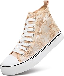 ZGR Women's High Top Canvas Sneakers,Fashion Lace-Up with Embroidery Flower