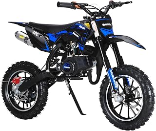 50cc Gas Dirt Bikes for Kids 8-14 - 2-Stroke 35MPH Gas Mini Motorcycle | Off-Road 50CC Dirt Bike with Front&Rear Dual Disc Brakes | Easy Pull Start | 10-Inch Tire | Full Suspension | EPA Approved