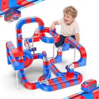 Betheaces 137PCS Electric Train Track Set Gift for Kid 3-8 Years Old | Gravity-Defying 3D DIY STEM Building Toy for Ages 3+ Boys Birthday Gifts, 71 Track Pieces & 2 Rechargeable Light-Up Trains
