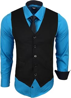 Subliminal Mode RN33 Men's Long Sleeve Shirt + Vest + Tie | Classic Fit | Comfortable and Easy to Wash | Ideal for Office and Casual Outings