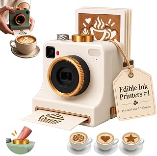3D Printed Coffee Printer Latte Art Camera, One-Touch Coffee Stencil Printer with Multiple Stencil Cards, Mechanical CoffeeStencil Maker for Cappuccino, Hot Chocolate, Home Cafe