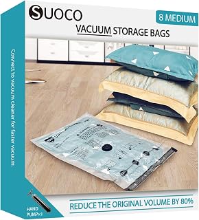 Vacuum Storage Bags for Travel & Home with Pump, 8 Medium