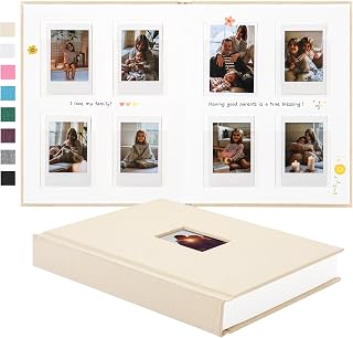 Rseozr Instax Mini Photo Album with Writing Space, 112 Pockets, Beige | Compatible with 2x3 inch &amp; Polaroid Pictures, Recessed Clear Pockets, Wedding Guest Book and Family Memories