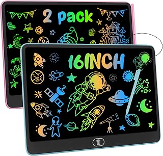 16 Inch 2 Pack LCD Writing Tablet, [Upgraded] Colorful Writing Board | Reusable Doodle Scribbler Pad, 100K+ Writes, Lock & Erase, Lightweight, Portable, Educational Toy for Home/Travel