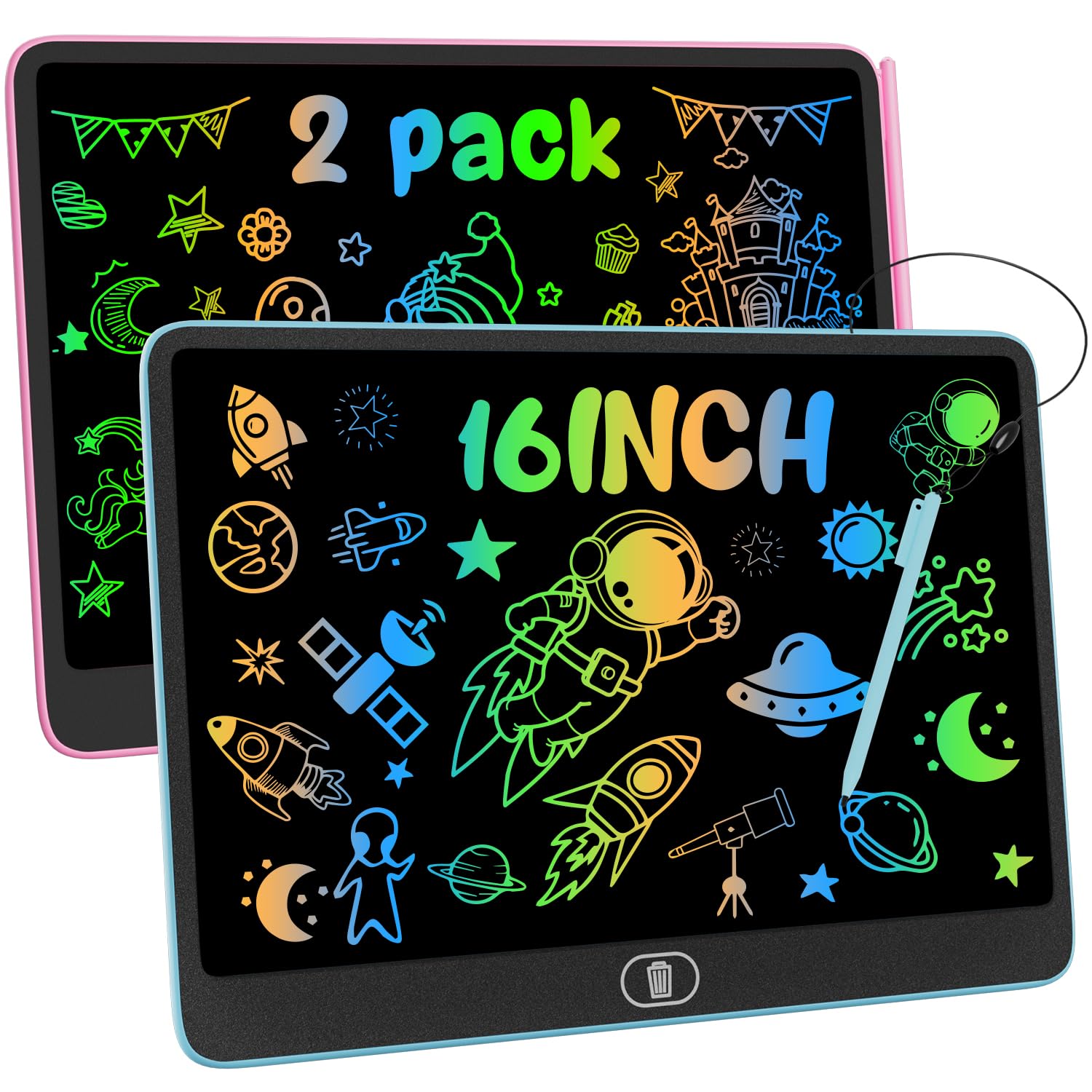 16 Inch 2 Pack LCD Writing Tablet, [Upgraded] Colorful Writing Board | Reusable 