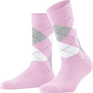 Burlington Women's Queen Socks Breathable Cotton Reinforced Soft Flat Seam For Pressure-Free Toes Trendy Argyle Pattern 1 Pair
