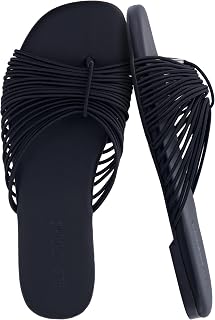 CUSHIONAIRE Lanky - Sandali da donna con cinturino alla moda, multi-cinturino, punta quadrata piatta, con plantare imbottito