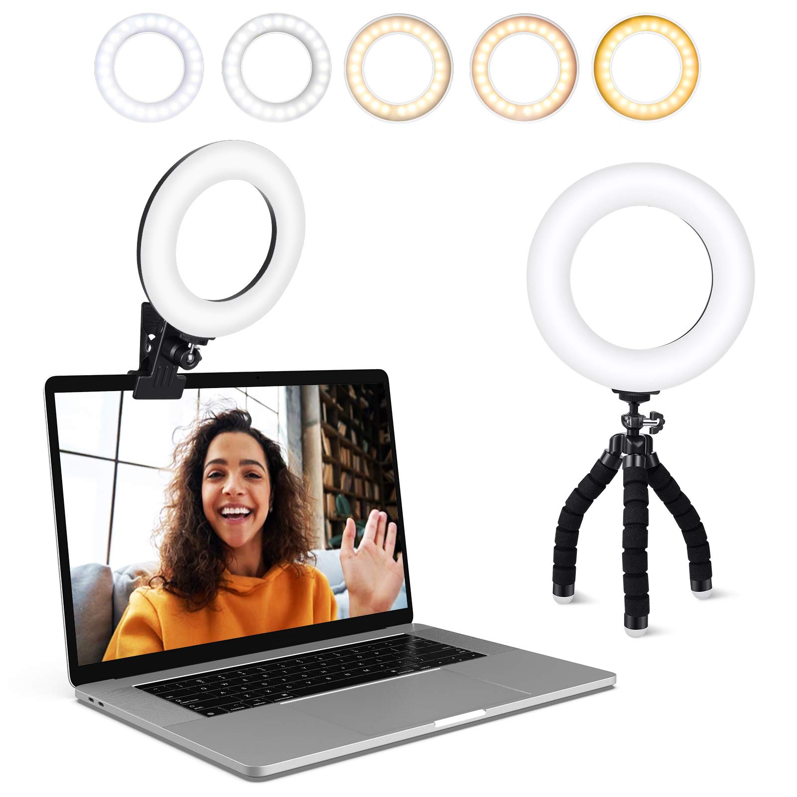 Video Conference Lighting Kit, Ring Light Clip on Laptop Monitor with 5 Dimmable