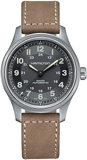 Hamilton Khaki Field Titanium Automatic Men's Watch, 42mm Titanium Case, Swiss Made, Black Dial Analog Wrist Watch for Men, 100m Waterproof, Sapphire Crystal, 3-Hand Movement, Cow Leather Strap