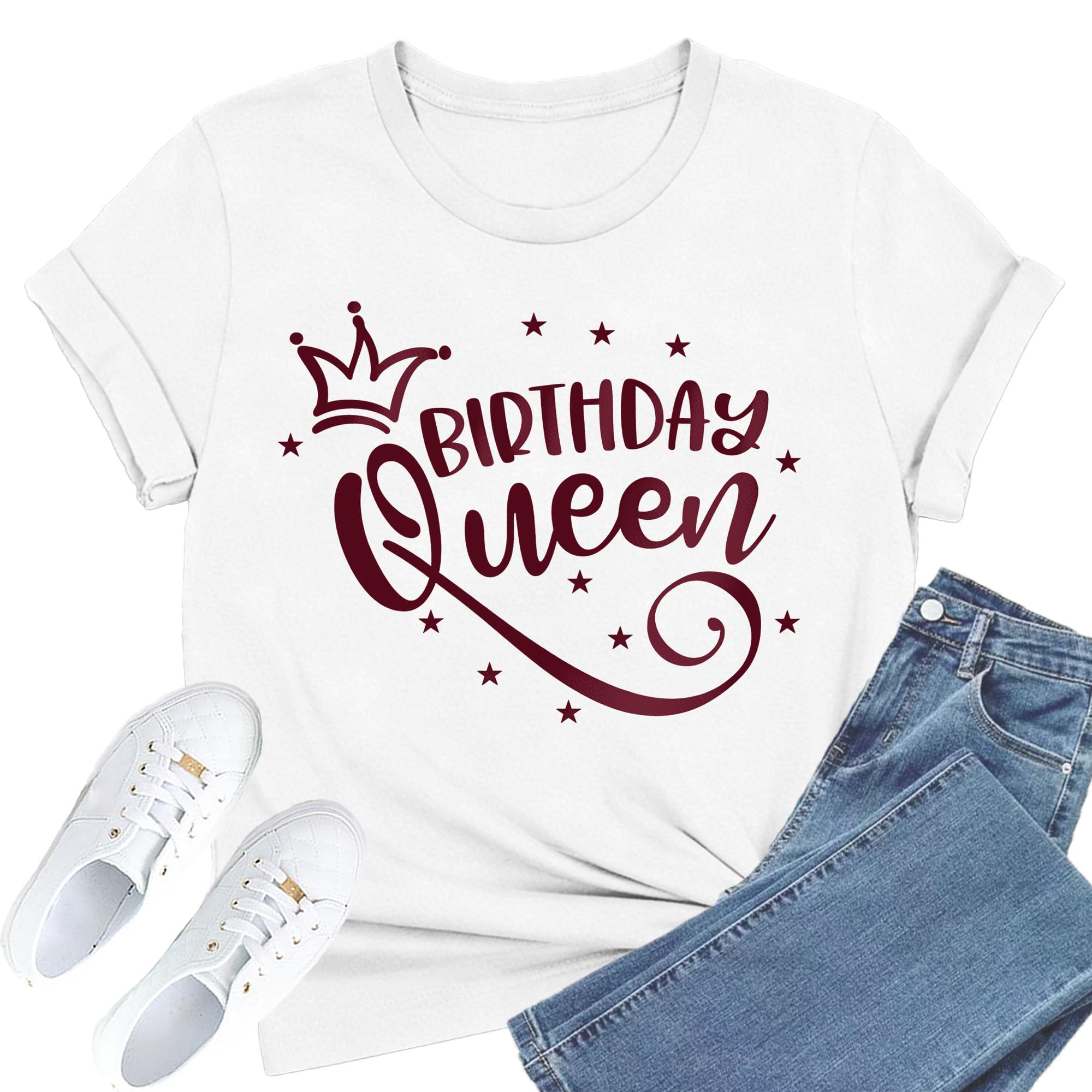 Maglietta da donna con scritta "Happy Birthday" Queen and Squad