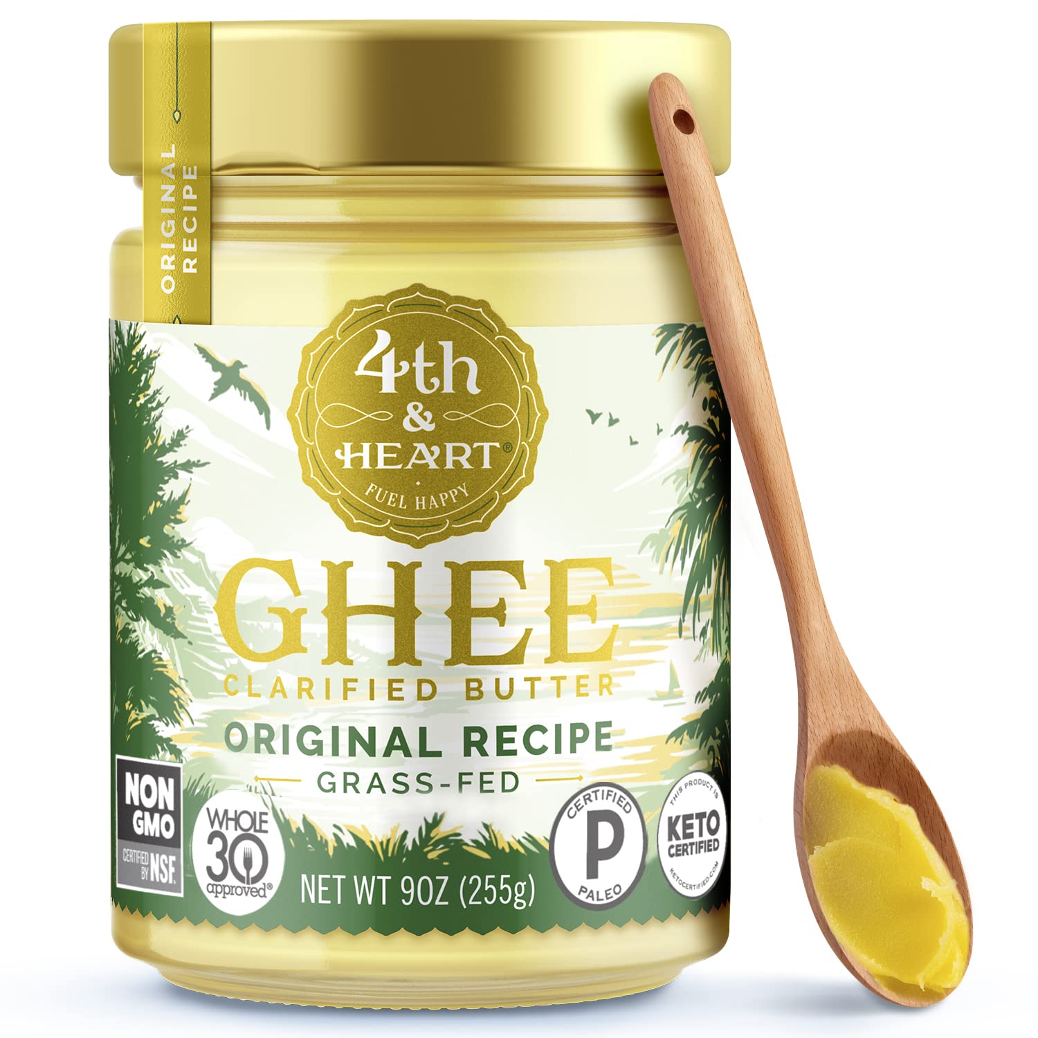 4th & Heart Original Grass Fed Ghee, Clarified Butter, 9 oz. | 100% Butterfat, P