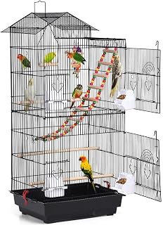 Yaheetech 39" Roof Top Flight Cage with Toys, Wrought Iron Bird Cage for Cockatiels, Conures, Lovebirds, Budgies & Small Birds