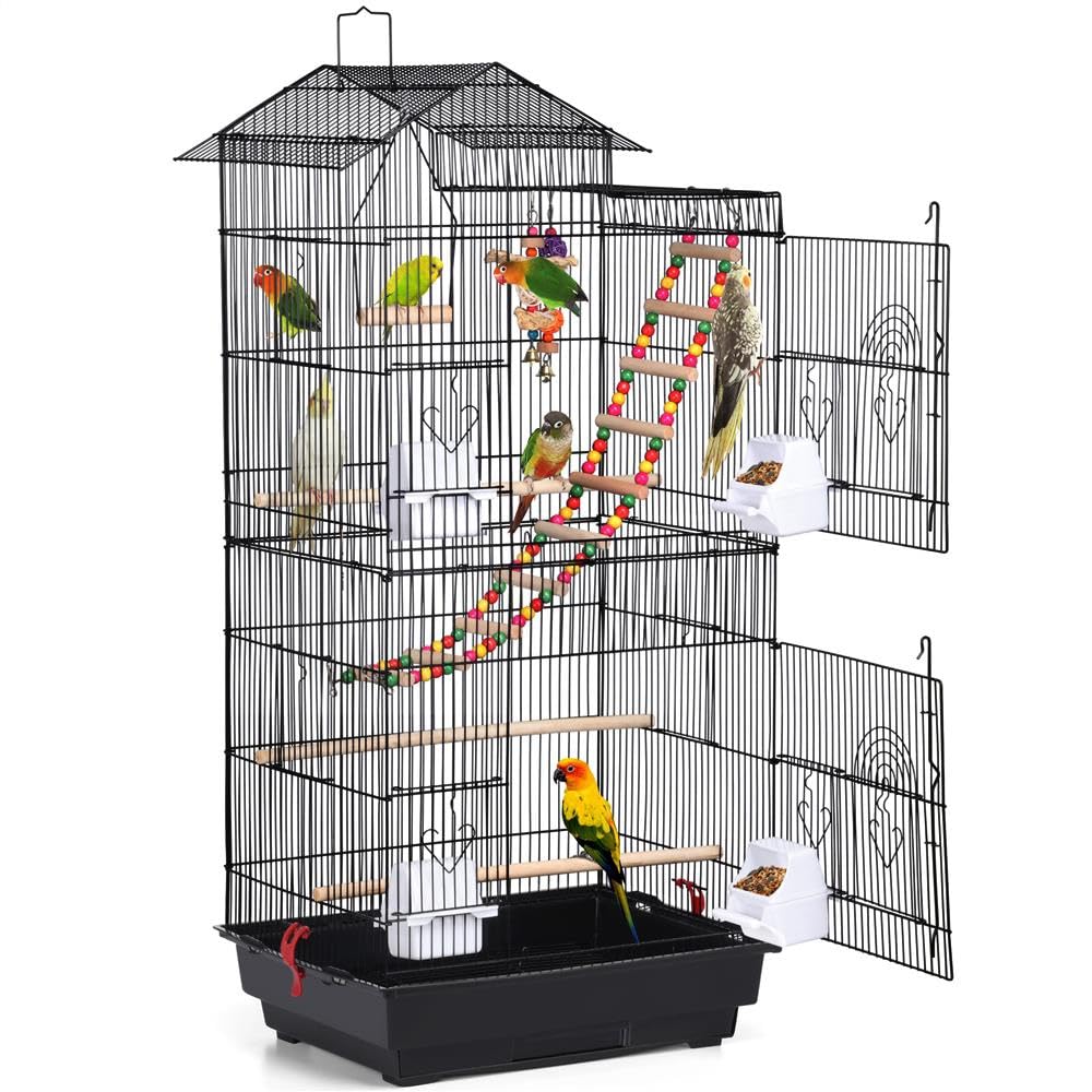 Yaheetech 39" Roof Top Flight Cage with Toys, Wrought Iron Bird Cage for Cockati