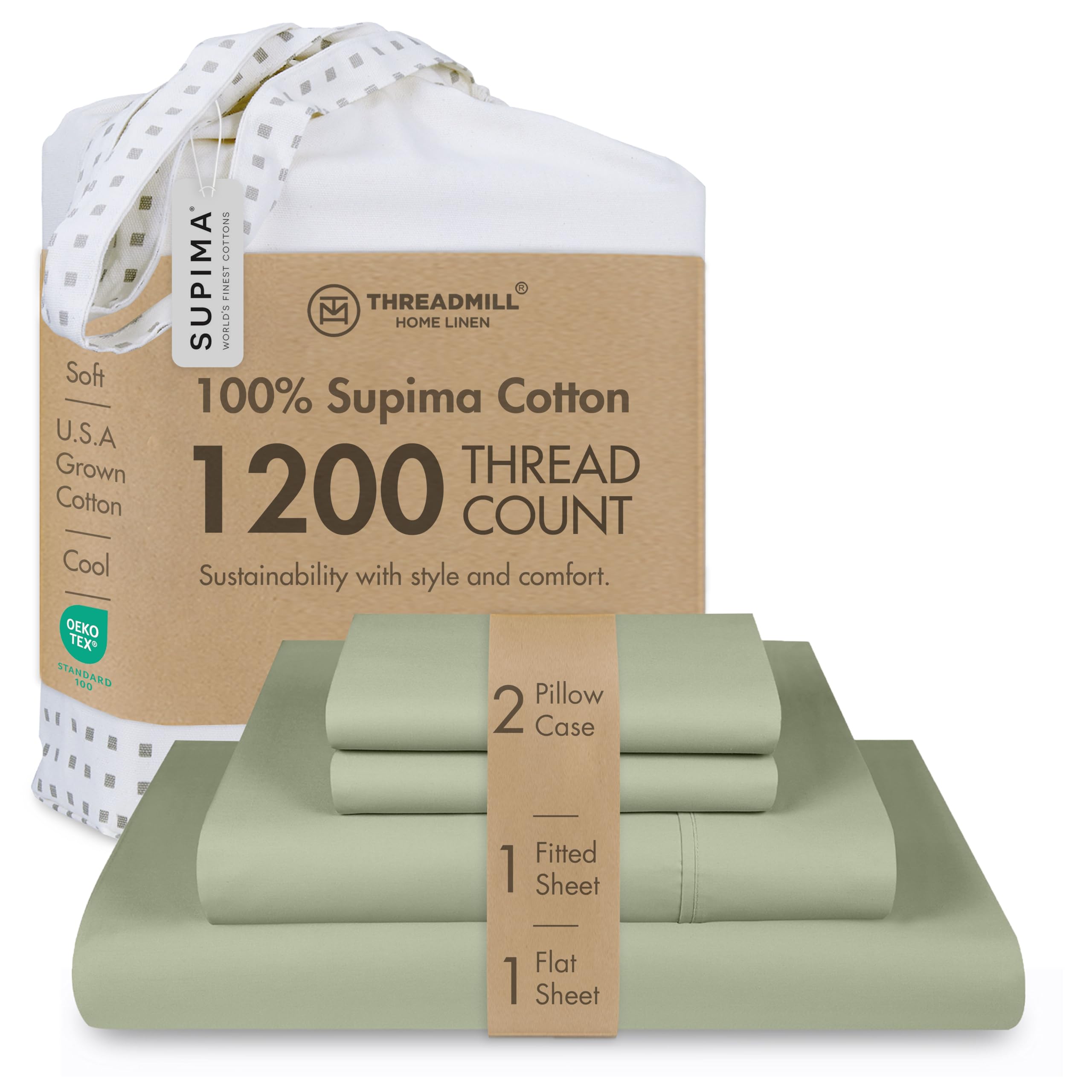 Threadmill Luxury Supima Cotton Sheets, Luxury 1200 Thread Count Soft 100% Cotto