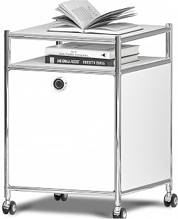 Caster Cart with Width 40cm x Height 58cm Flap Door Storage Cart Nordic Style Side Table Multi-Purpose Storage DIY Assembly for Living Room and Office, Ivory