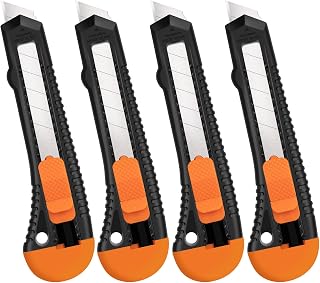 TIFICAL 4 Pack Box Cutter Retractable, 18mm Utility Knife, Razor Knife | Snap-off blade box cutters for paper, plastic, cardboard, vinyl and leather, exacto knife for home, office, heavy-duty use