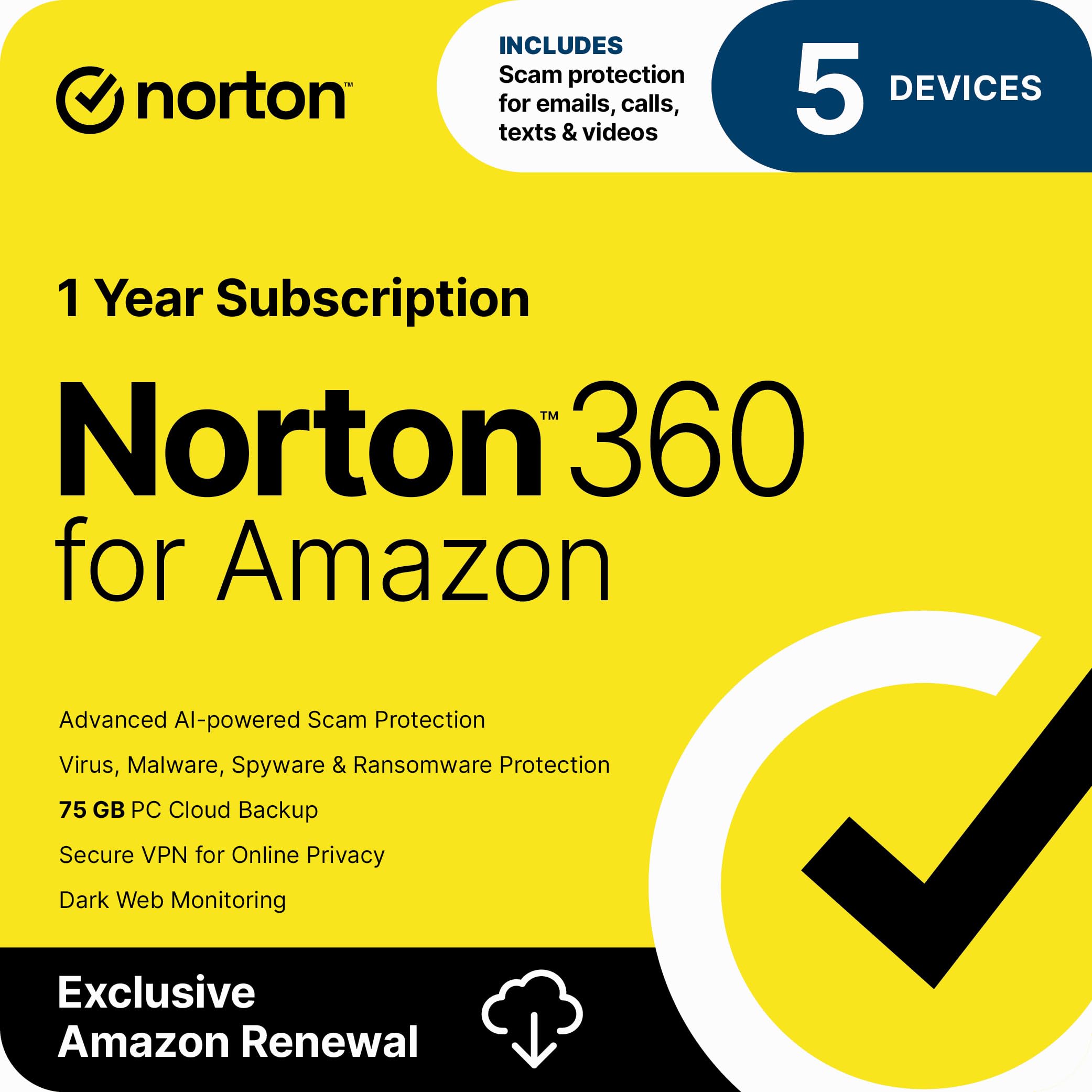 Norton 360 for Amazon Antivirus, 5 Devices, Auto-Renews [Subscription] | Include