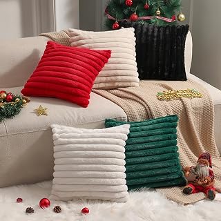 Faux Fur Decorative Throw Pillow Cover, Red, 18"x18", Pack of 1