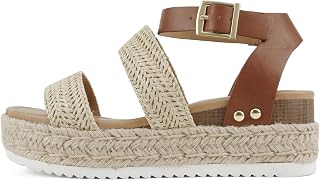 Soda Top Shoe Bryce Open Toe Buckle Ankle Strap Espadrilles Flatform Wedge Casual Sandal