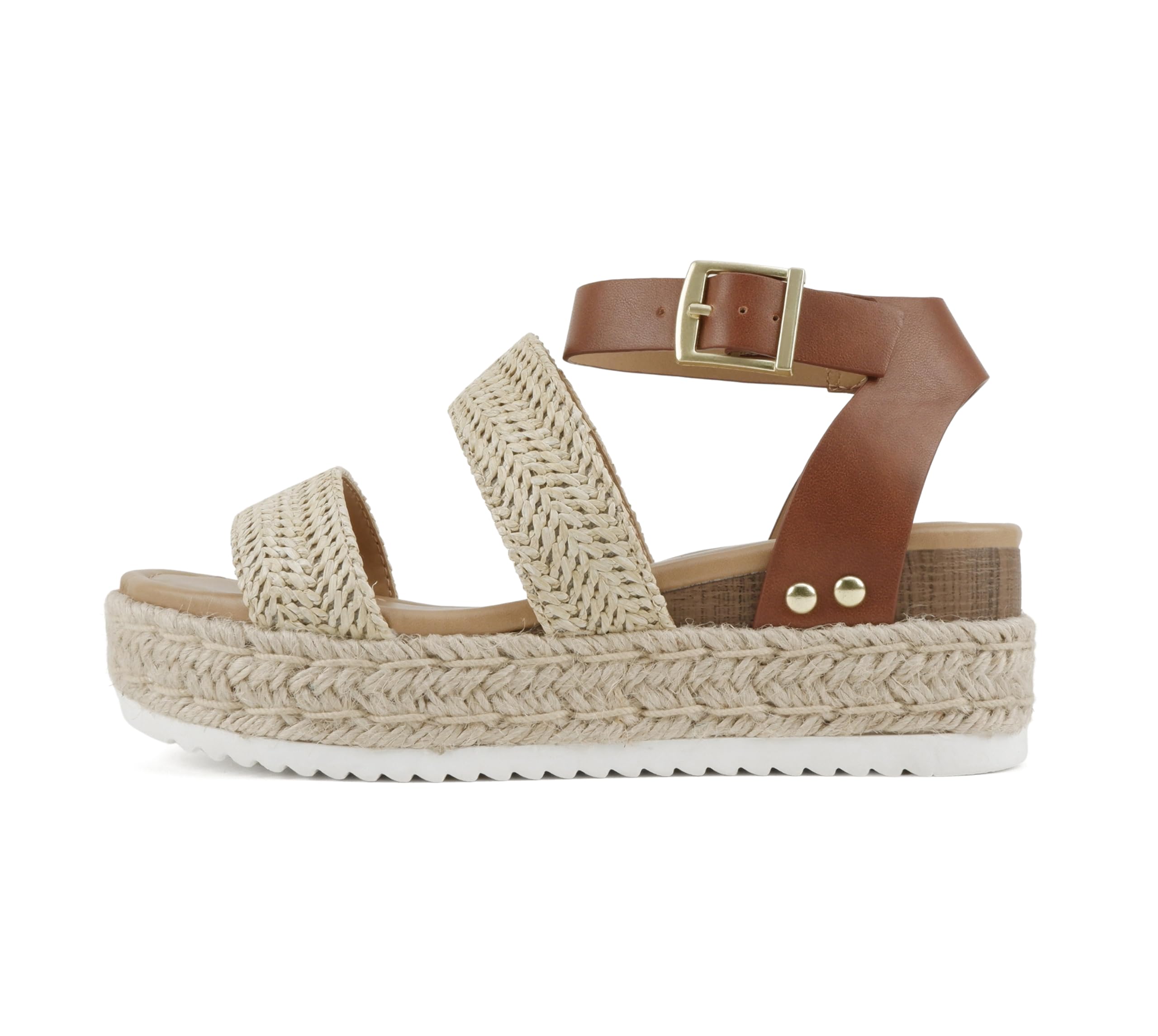 Soda Top Shoe Bryce Open Toe Buckle Ankle Strap Espadrilles Flatform Wedge Casua