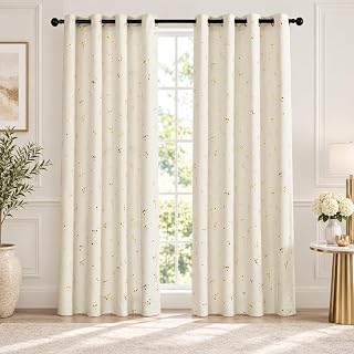 Deconovo Gold Constellation Blackout Curtains 2 Pack, Light Beige, 42x84 | Thermal Insulated Room Darkening Drapes, Bedroom & Living Room, Energy Saving, Noise Reducing, Grommet Top, 2 Panels