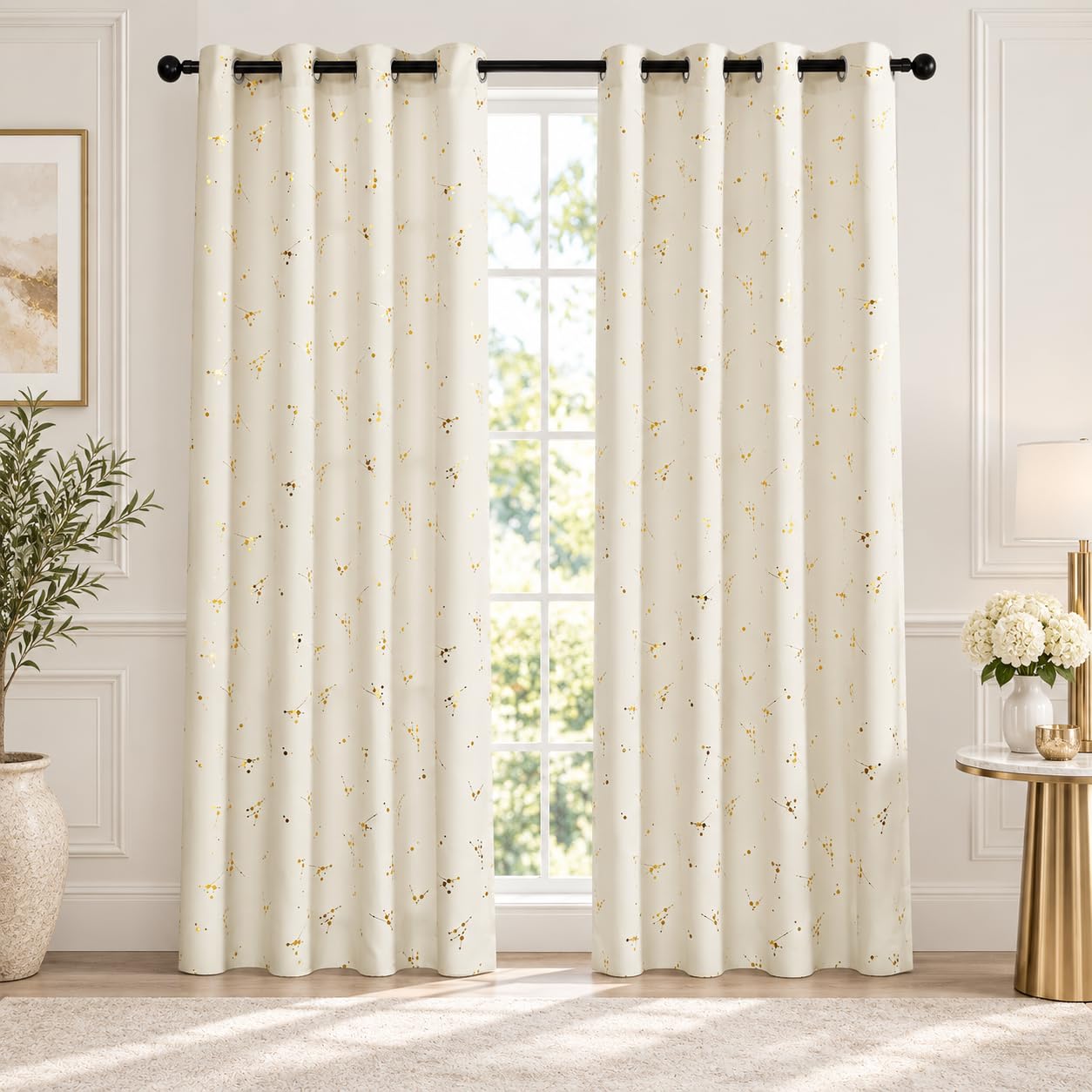 Deconovo Gold Constellation Blackout Curtains 2 Pack, Light Beige, 42x84 | Therm