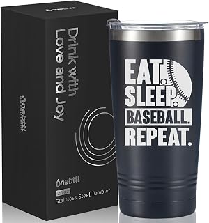 Onebttl Baseball Lovers Gifts, Baseball Gifts for Coach, Men, Dad on Birthday Christmas, 20oz Stainless Steel Tumbler - Eat Sleep Baseball Repeat, Black