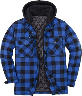ZENTHACE Mens Thickened Plaid Hooded Flannel Jacket with Quilted Lining