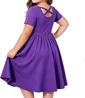 Girl Short Sleeve Dress Cotton A-Line School Dress with Pockets