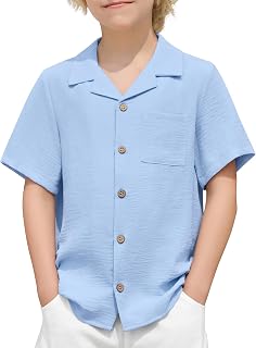 Arshiner Boys Short Sleeve Button Down Shirt Texture Summer Beach Shirts
