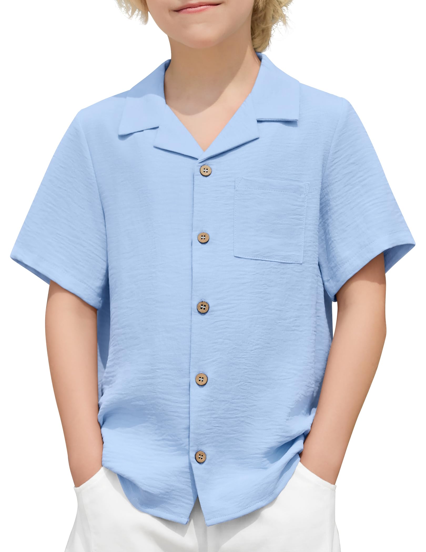 Arshiner Boys Short Sleeve Button Down Shirt Texture Summer Beach Shirts
