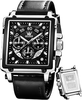 OLEVS Watches for Men Square Quartz Leather Waterproof Fashion Casual Watch