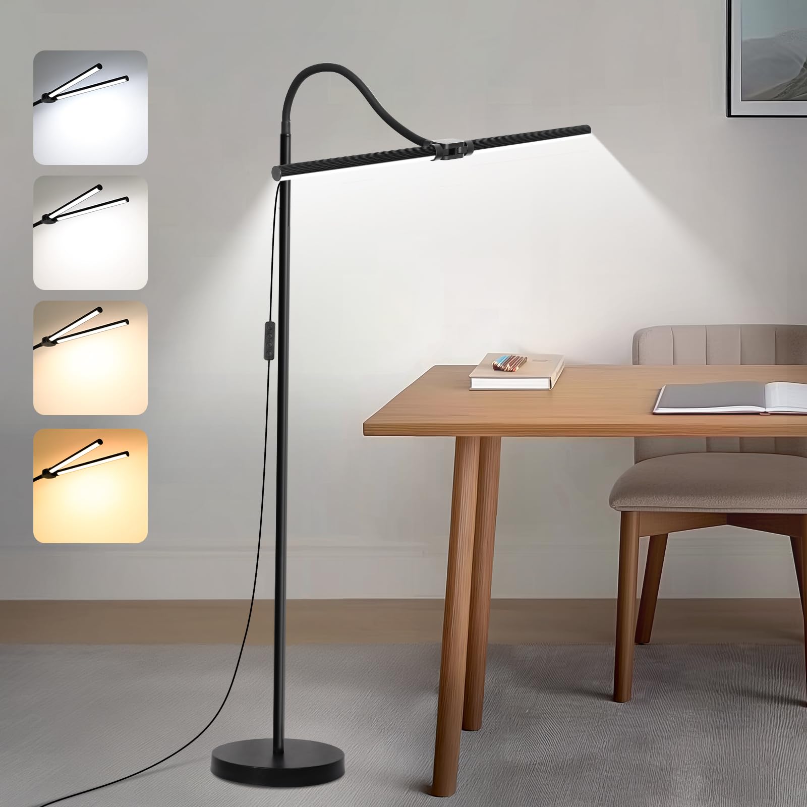 LED Floor Lamp, 18W/2000LM Bright Reading Floor Lamp for Office with Double Head