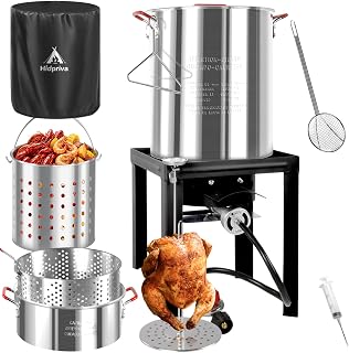 30QT Turkey Fryer & 10QT Fish Fryer Kit, 55,000 BTU Propane Cooker | Outdoor Fryer Pot with Basket & Burner, Cover & 12-Inch Skimmer Included, Seafood Boil Pot for Crawfish, Crab & Shrimp