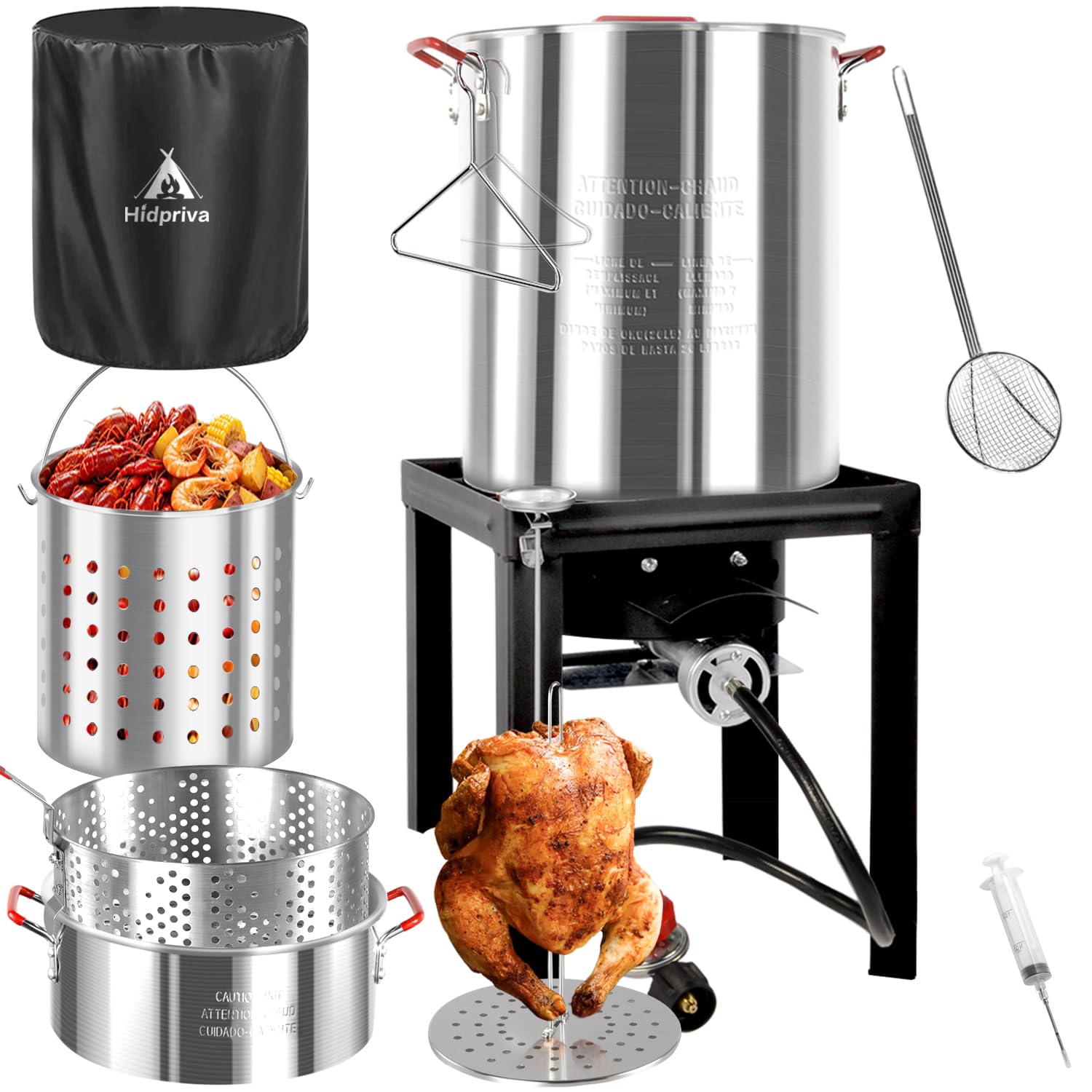30QT Turkey Fryer & 10QT Fish Fryer Kit, 55,000 BTU Propane Cooker | Outdoor Fry
