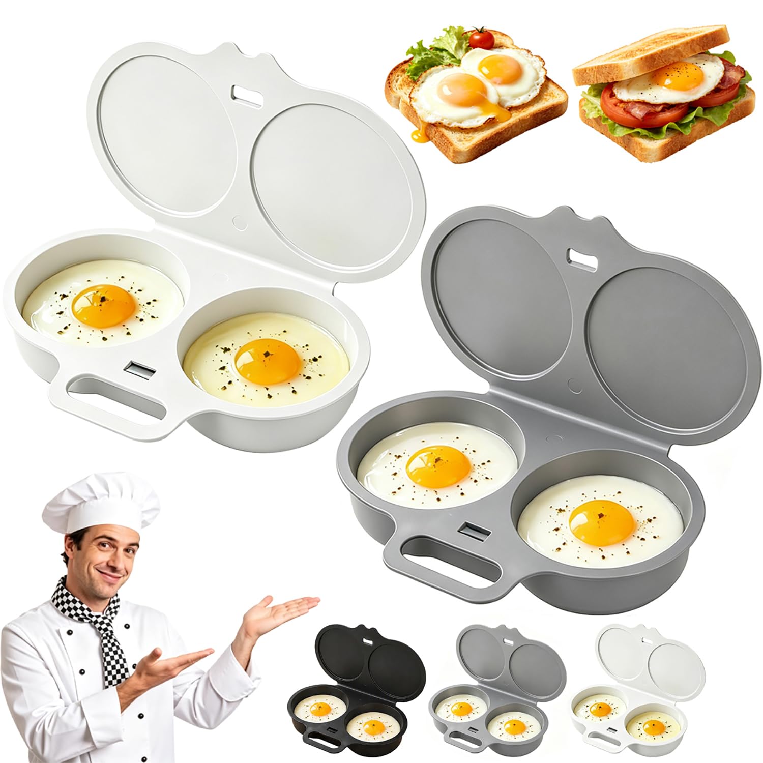 2 Pcs Microwave Egg Poacher 2027 Upgraded Dual Cavity Egg Cooker for 2 Eggs