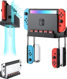 ZAONOOL Wall Mount for Nintendo Switch 1 and Switch OLED, Metal Wall Mount Shelf Kit with 5 Game Card Holders and 4 Joy Con Hooks, Safely Store Switch Console Near or Behind TV, Black