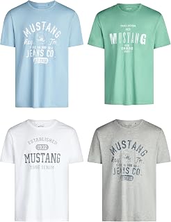 Mustang - Set of 4 Men's T-shirts with front print and round neck, blue and black mix colors (P16)