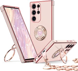 XYZ for Galaxy S25 Ultra Case with Stand, for Samsung Galaxy S25 Ultra Case with Double Ring Kickstand, Women Girls Cute Love-Heart Bling Luxury Protective Phone Case for Samsung S25 Ultra, Pink