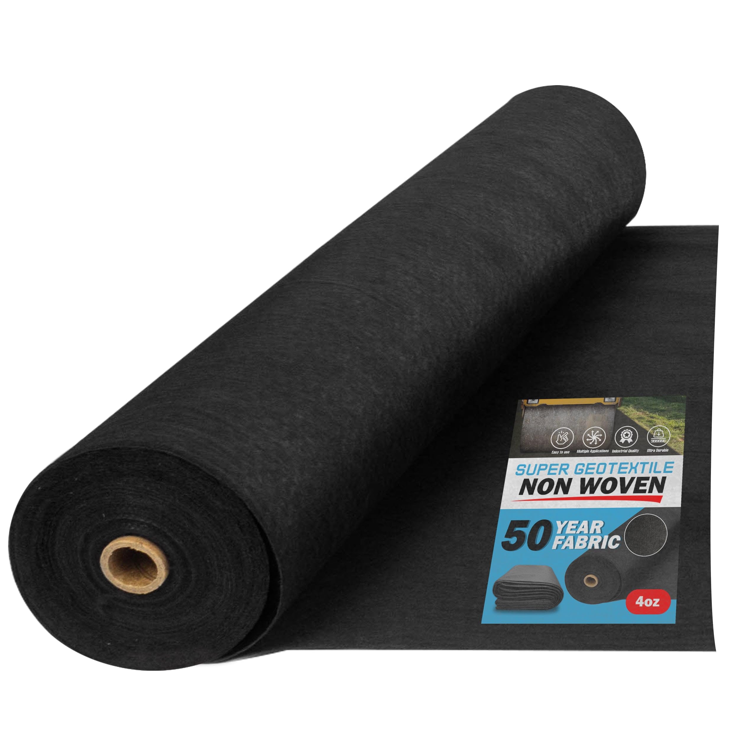 Super Geotextile Non Woven Geotextile Fabric 4 Oz 3x50Ft, Filter Fabric | French