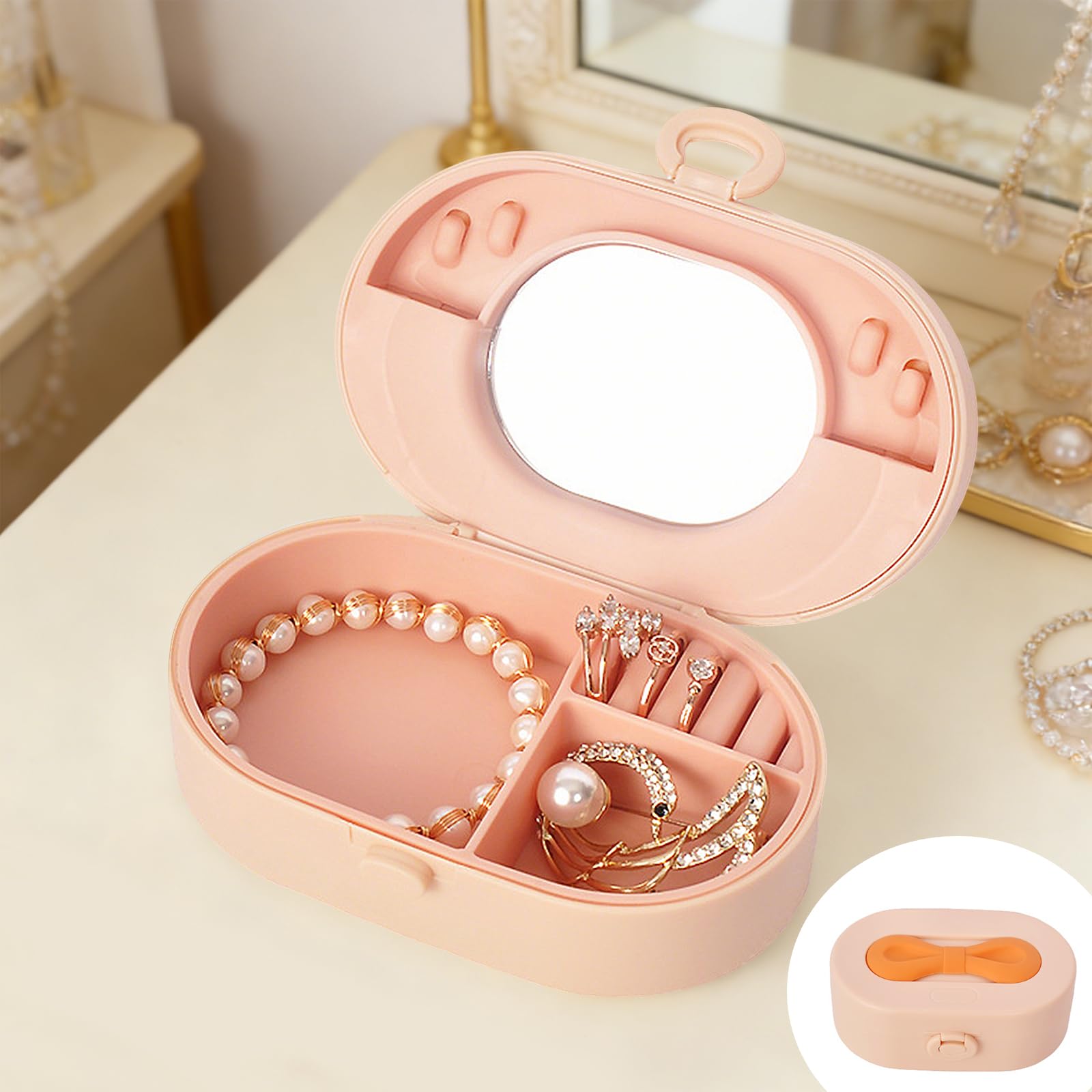 Small travel jewelry case, cute jewelry box with ribbon, practical jewelry organ