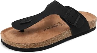 ARRIGO BELLO Flip Flops for Men Women Orthopedic Arch Support PU Leather Comfort Mules Open Toe Cork Summer Slippers Buckle Beach Slippers Pool EU 36-46