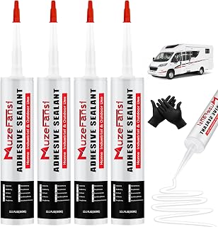 RV Roof Sealant, 4 Packs Non-Leveling Lap Sealant for RV Roofs - Non-Sag Silicone Caulk Waterproof Flexible Sealants for Campers Exterior Repairs, Trailers, Windows, Vents, White