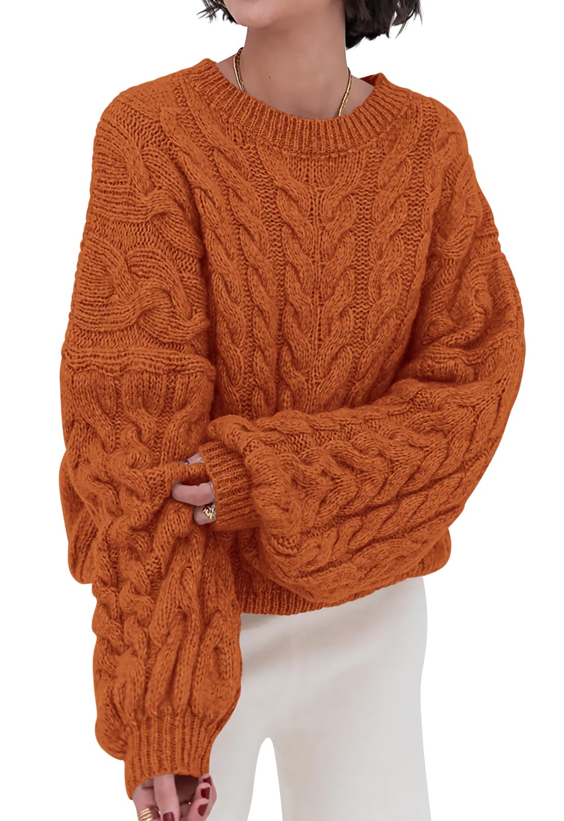 PRETTYGARDEN Women Sweaters Autumn 2024 Knitted Cable Long Sleeve Round Neck Ove