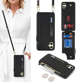 Cavor for Samsung Galaxy A05 Phone Case Wallet for Women, Galaxy A05 Crossbody Case with Strap,Leather Zipper Pocket Card Holder Cover-Black